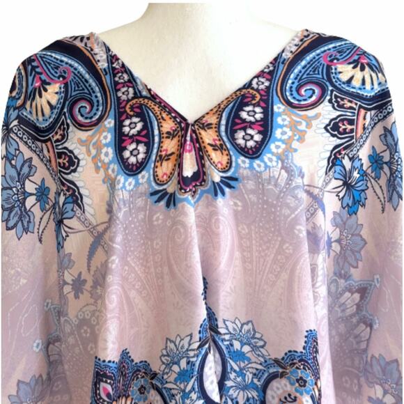 Zac & Rachel Top Poncho Lilac Blue Paisley V-Neck Festival Boho Poncho Small NEW - Picture 6 of 12